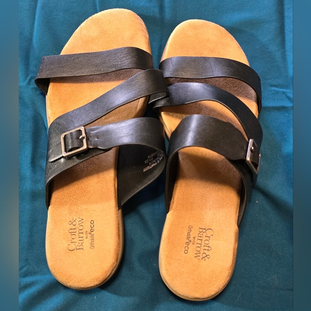 Croft & Barrow Black Leather Slide Sandals